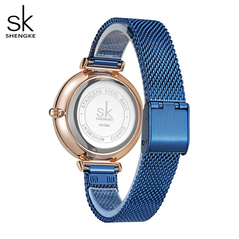 Shengke Top Luxury Quartz Wristwatch for Women Blue Stainless Steel Strap Fashion Casual Ladies Watches Best Gift Reloj de mujer