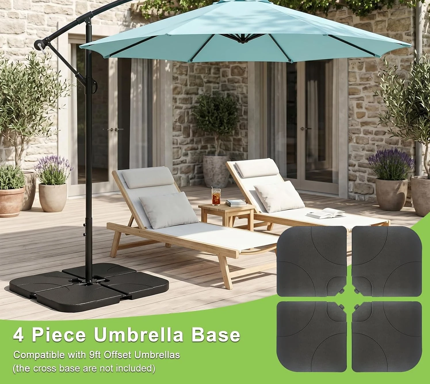 4 Piece Heavy Duty Patio Umbrella Base Water Sand Filled Weight Base Plate Holder Stand For Outdoor Cantilever Offset Sun Umbrella Deck Poolside Lawn Garden Backyard Black