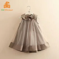 2025 Summer 3 4 5 6 8 10 12 Years Children College Style Veil Mesh Peter Pan Collar Patchwork Sleeveless Kids Baby Girl Dress