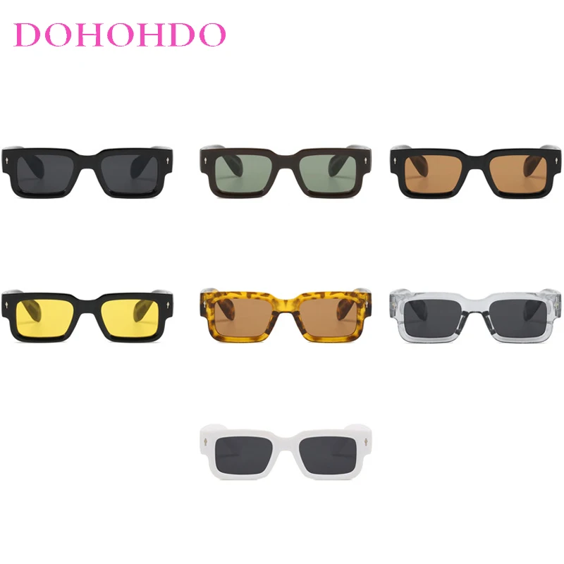 

Trendy Rivets Thick Frame Sunglasses Men Fashion Square Retro Sun Glasses Luxury Brand Design UV400 Travel Shades Eyewear Women