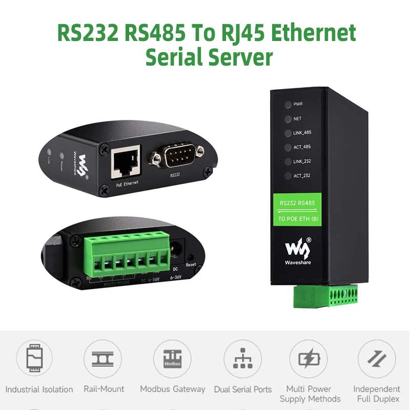 RS232 RS485 zu RJ45 Ethernet Serial Server Dual Channels Unabhängiger Betrieb Dual Ethernet Ports