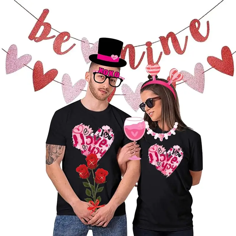A67P-Pack Of 35 Valentine's Day Photo Booth Props Party Decorations With Kiss Signs For Romantic Celebrations