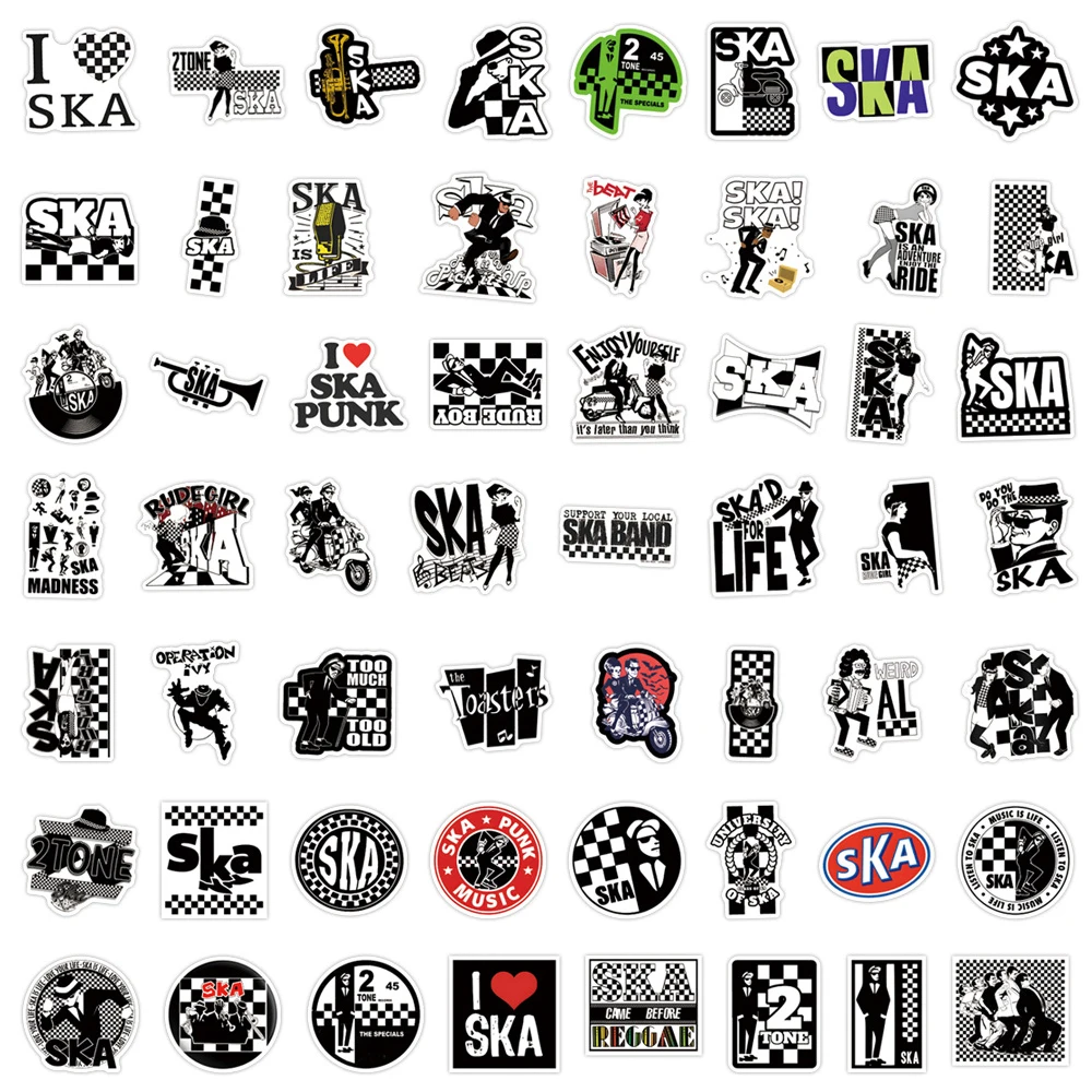 10/30/55pcs Ska Reggae Music Stickers Personalized Graffiti Decals Skateboard Phone Guitar Cool Black White Sticker Decorations