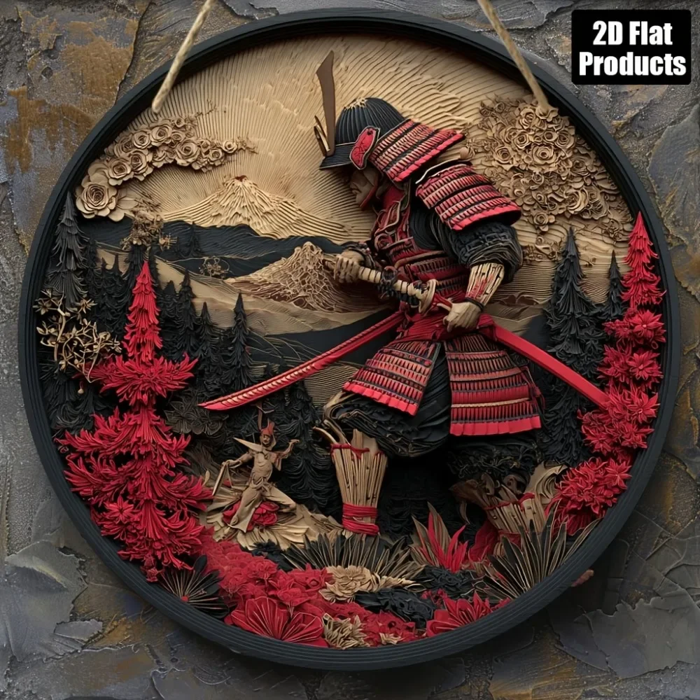 CIFBUY Vintage Japanese Samurai Aluminum Wall Art 8x8 Inch Waterproof Durable Metal Decor For Bar Kitchen Cafe Home Living Room