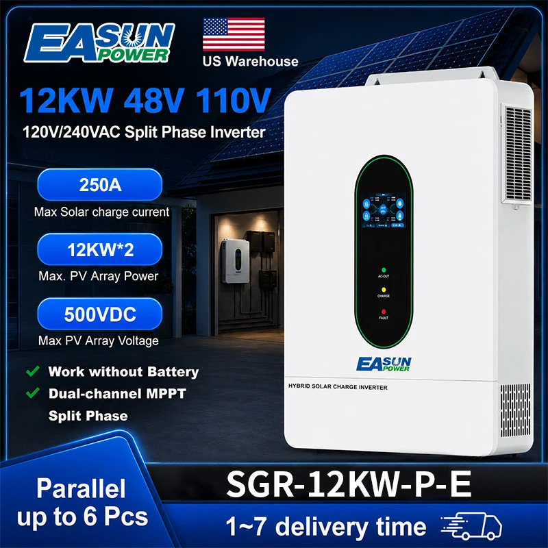 EASUN POWER 12KW Split Phase Inverter 48V 110V Hybrid Solar Inverter 250A MPPT Paralleled With CT Solar Controller Inversores