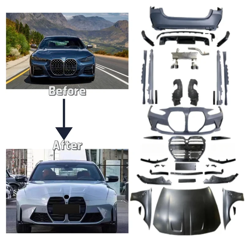 

Wide Body Kit 4 Series G22 to G82 M4 2020- Modified Bumper Fender Upgrade Car Bumper Grille Side Skirts Parts for s
