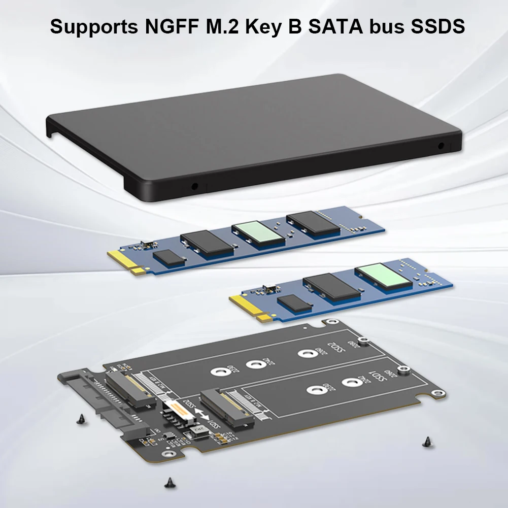 Dual M.2 B Key NGFF SSD To 2.5 SATA III Adapter M2 NGFF To SATA Adapter Card M.2 SATA Adapter SSD Case with Plastic Enclosure