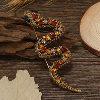 Vintage Alloy Inlaid With Diamonds Snake Shaped Brooch Hollowed Out Viper Python Emblem Men's And Women's Clothing Accessories