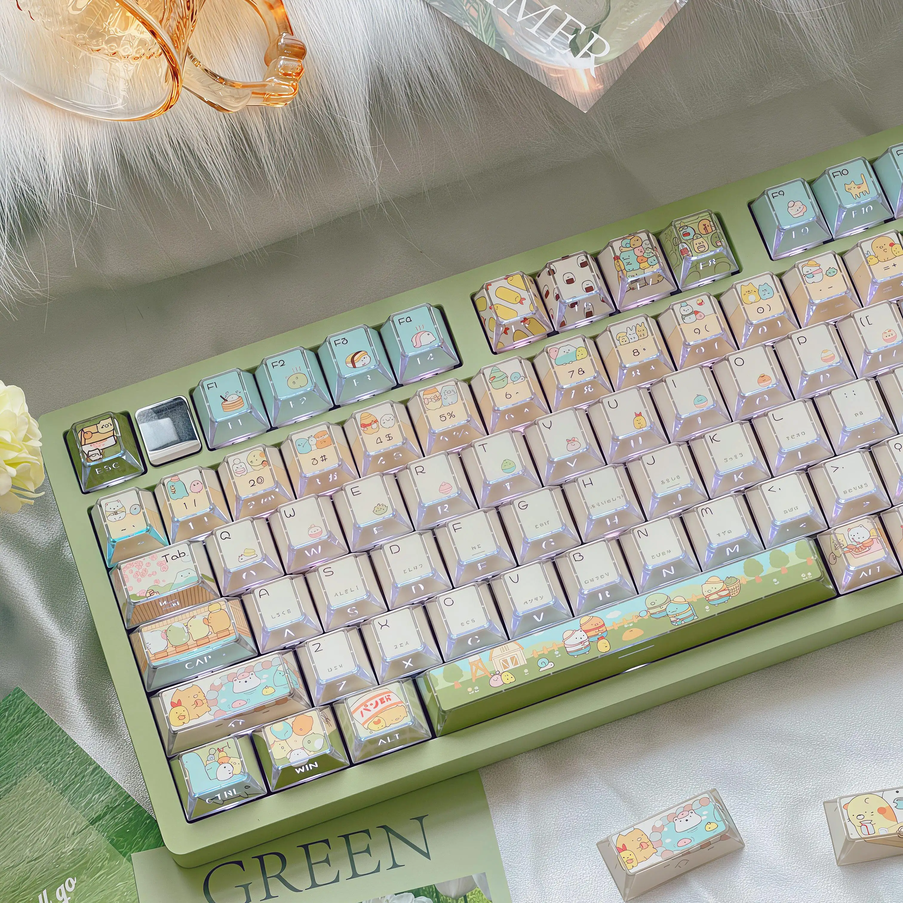 Comic-Style Keycaps FOA Cherry Profile PBT Five-Sided Sublimation + PC Translucent Custom MX Switch Mechanical Keyboard Keycap