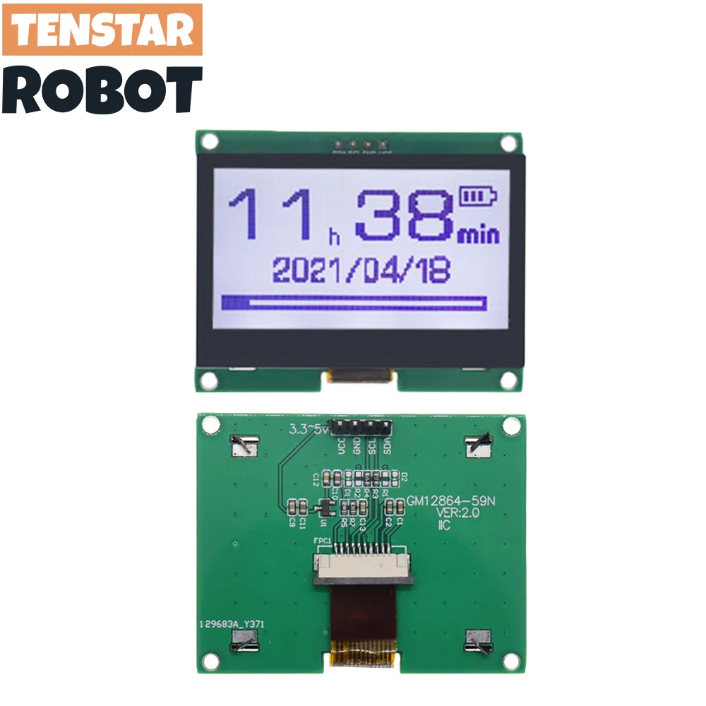 TENSTAR 12864-59N IIC 4P Modulo LCD I2C ST7567S COG Scheda schermo grafica Pannello LCM 128x64 Schermo a matrice di punti