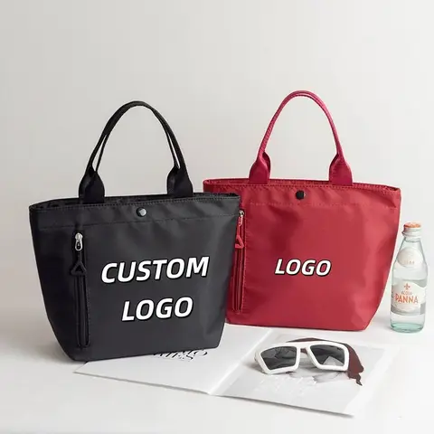 Custom Print Logo Nylon Tote Handbag Women Lightweight Multi‑Pocket Zipper Snap Button Daily Work Shopping Shoulder Hand Bag