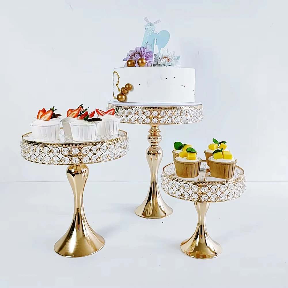 Gold Silver Plated Cake Stand Set, Mirror Metal Cupcake Display Stand, Wedding Birthday Party Dessert Plate Stand, 3 Pieces