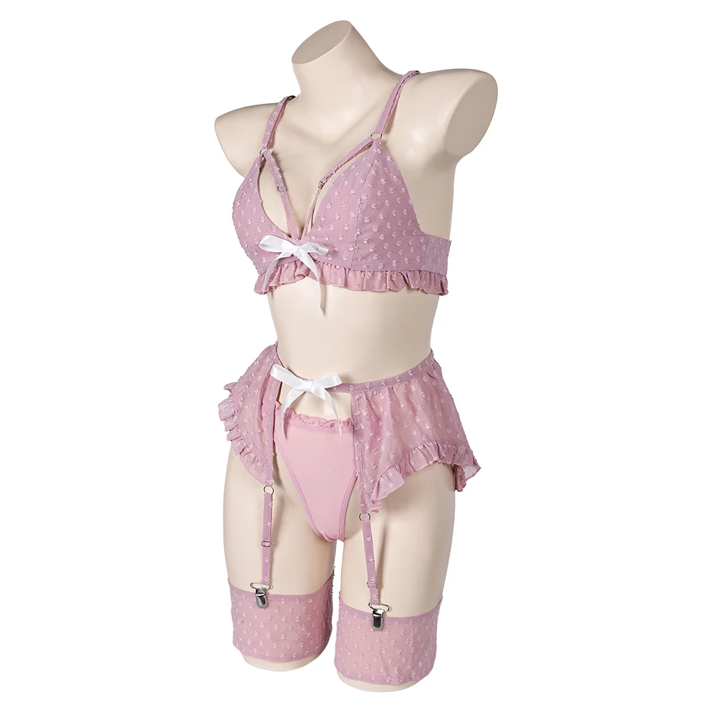 Lingerie Cosplay Sexy Margot para mulheres, roupa de banho rosa Bowknot, maiô biquíni, traje Halloween, terno carnaval, roupas do filme