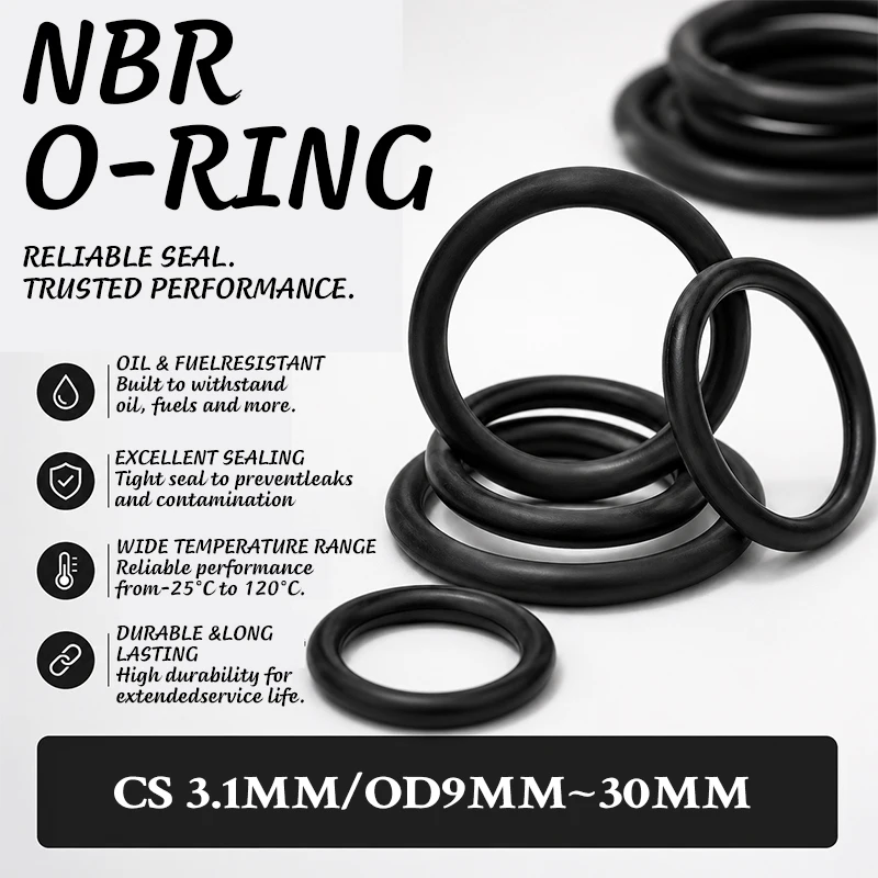 20 NBR Black Nitrile Rubber O-Ring Kit CS 3.1/OD 9mm~30mm, Corrosion-Resistant and Low-Temperature Resistant Nitrile Ring