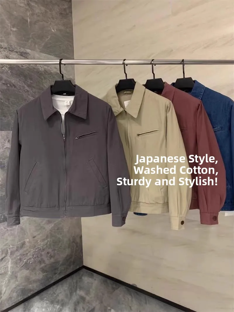 

Detroit Workwear Sle Zipper Collar Denim Jaet Loose Fit ort Coat for Women Spring Season Try Room Couple Model