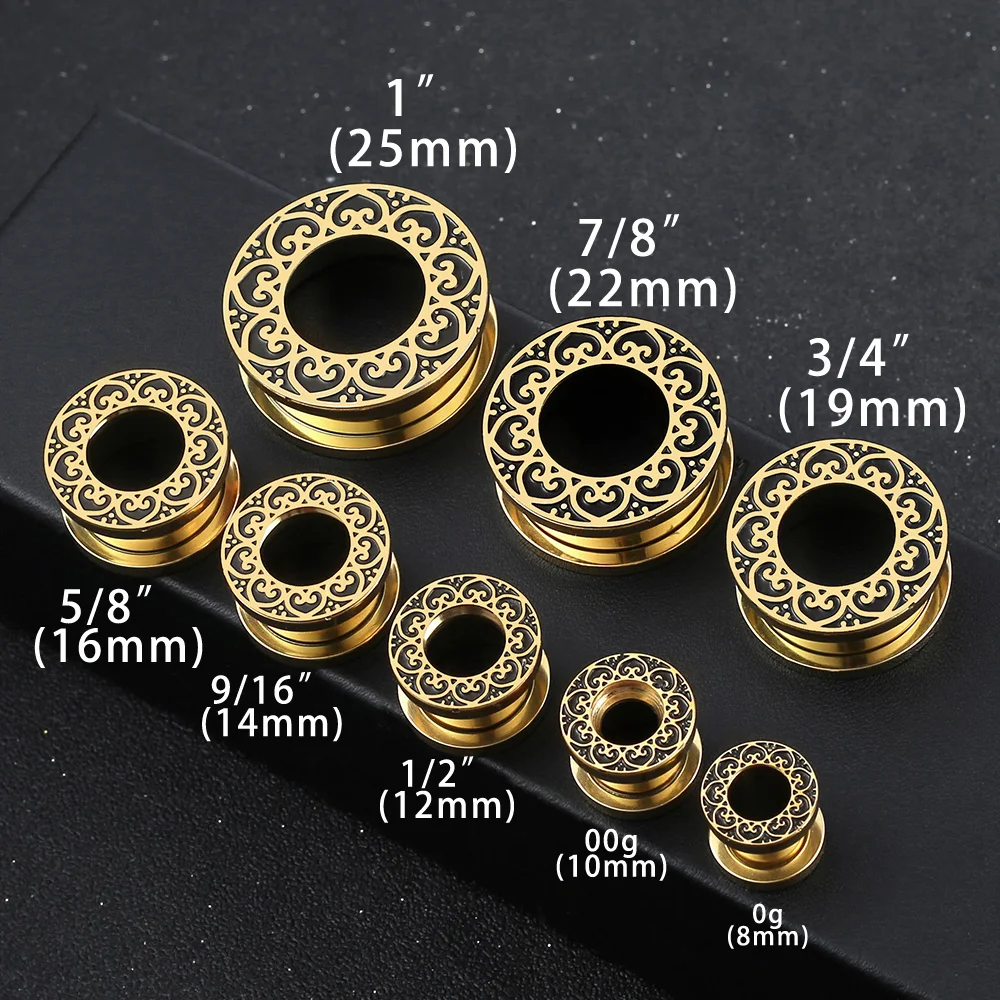Giga 2Pcs Vintage Ear Plugs Gauges for Women Men 0g-1 Inch Stainless Steel Earlobe Expander Earrings Body Piercing Jewelry