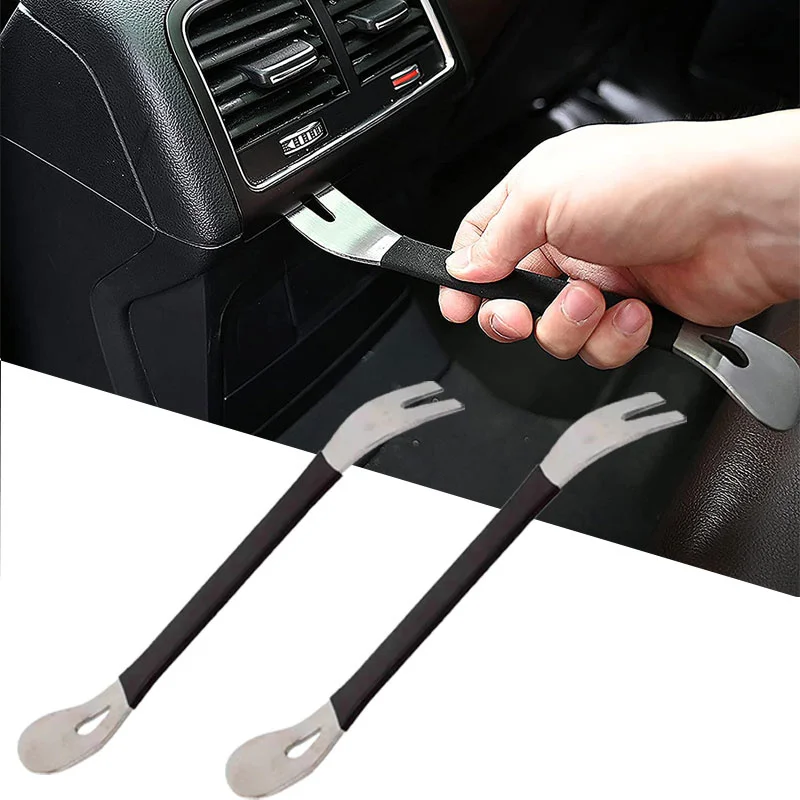 2Pcs Stainless Car Trim Removal Tool Car Trim Puller Pry Bar Dual Ends Pry Tools for Door Panel Audio Terminal Fastener Remover