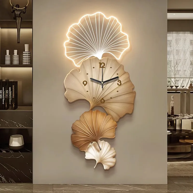 

Maple Leaf Living Room Decoration Background Wall Art New Style With Clock Mural Acrylic Luminous Light Painting