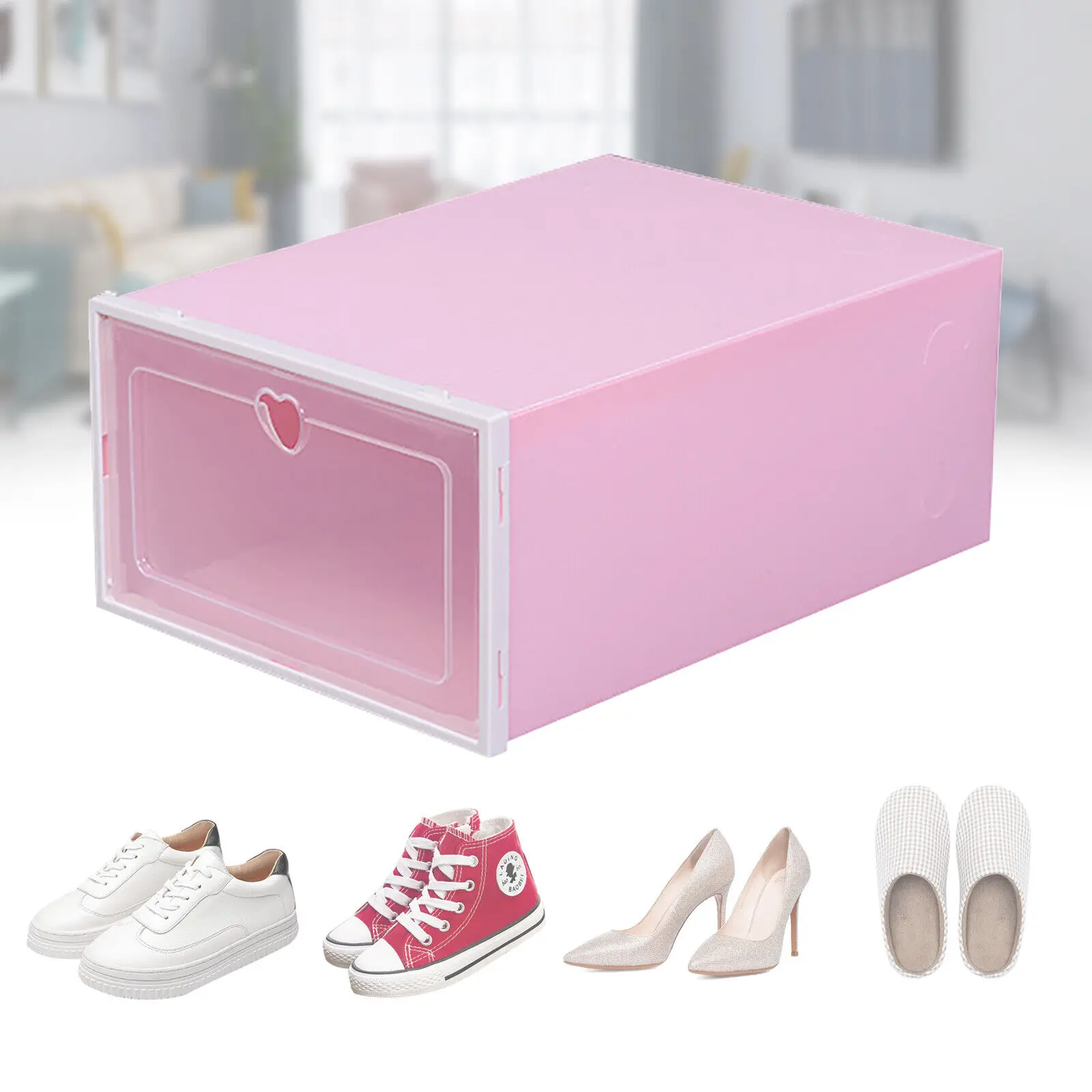 20PCS Pink Shoe Box Storage Organizer Plastic Cabinet High Transparent Sneakers Dustproof Decorative Box Stackable Space-saving