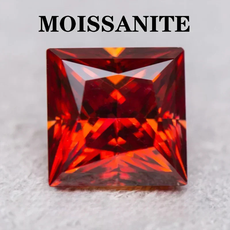 

Moissanite Stone Garnet Color Princess Cut Artificial Gemstone DIY Advanced Jewelry Rings Earrings Making With Certificate