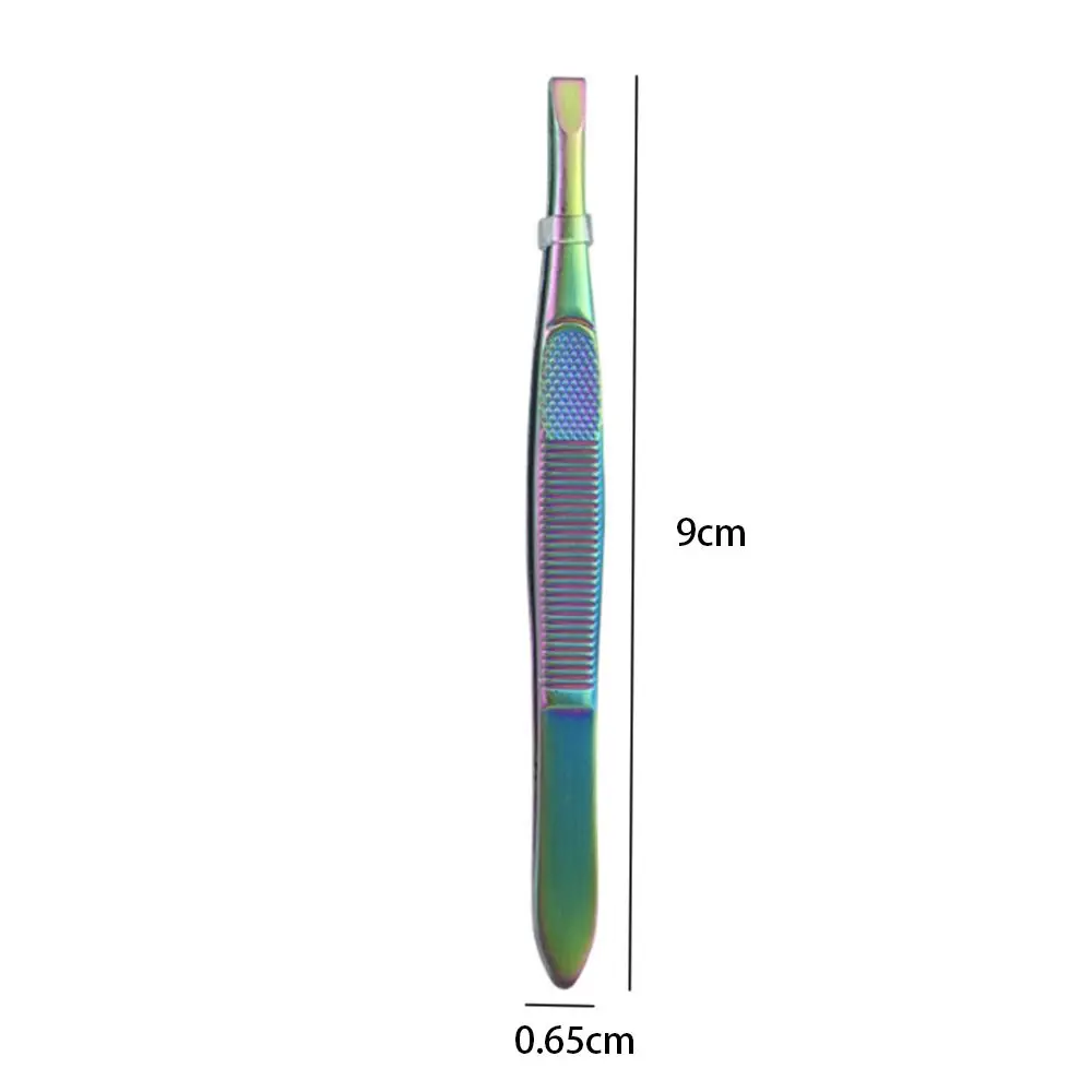 Pince à épiler en acier inoxydable pour femmes, pince à épiler à pointe plate, bigoudi à cils, poignée à rayures en maille, pinces à sourcils à pointe inclinée