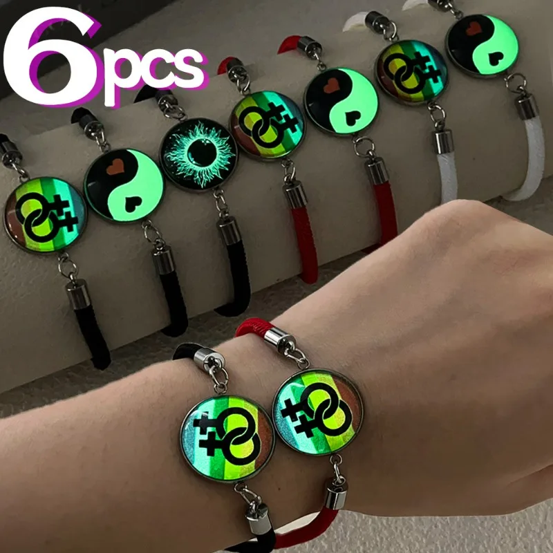 1/6Pcs Luminous Bracelets for Women Men Lover Couple Friendship Glow-in-the-dark Bracelet Fashion Rainbow Handmade Jewelry Gifts