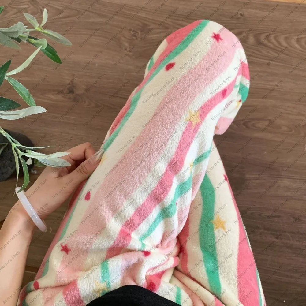 

Женская фланелевая пижама, клетчатые брюки, осенне-зимние теплые свободные домашние брюки с прямыми штанинами, расслабляющий новый стиль, носит на улице