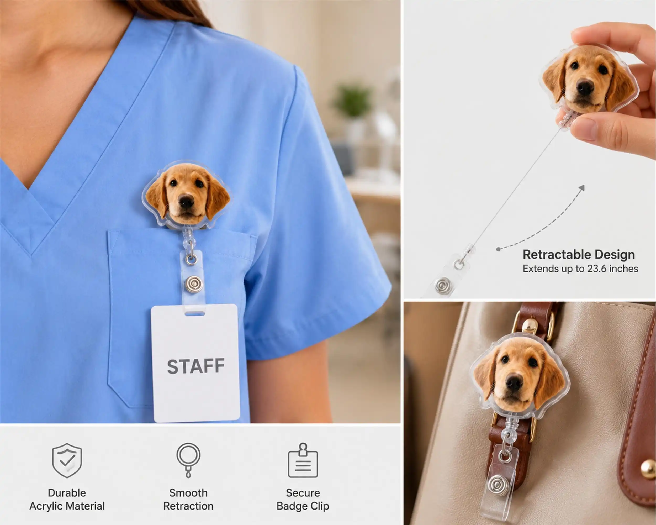 Custom Photo Pet Badge Reel, Personalized Dog Cat Face Badge Reel, Nurse Badge Reel for Nurse Life