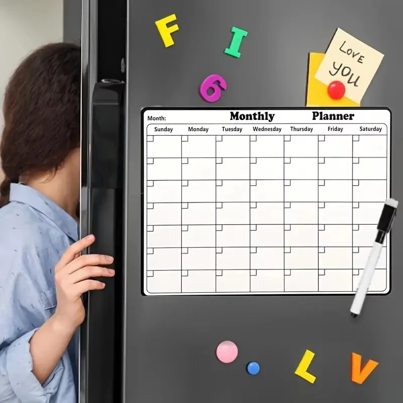 Stylish Magnetic Dry Erase Calendar - Versatile Monthly Planner for Refrigerator - Easy Kitchen Organization & Deco