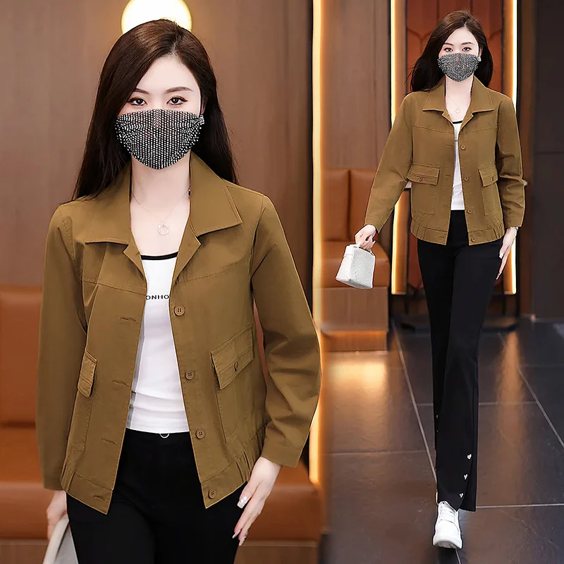 Loose-Fitting Short Coat Women's Spring and Autumn Anti-Aging Casual Solid Color Jacket Long-Sleeved Shirt Fashion