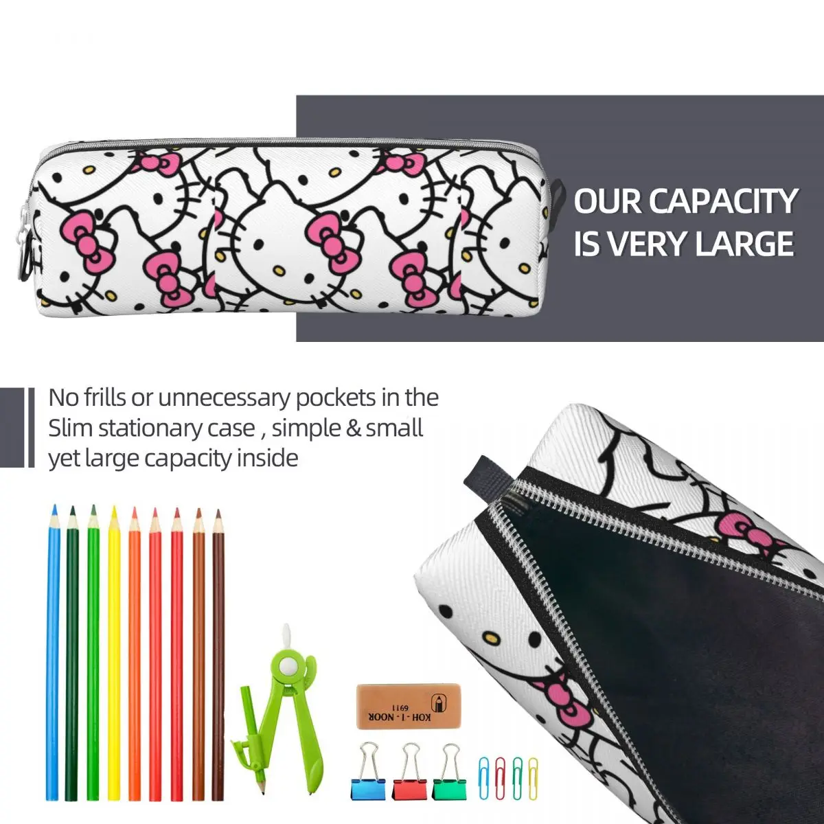 Imagem -06 - Hello Kitty Cartoon Pattern Lápis Cases Pen Holder Bags para Estudantes Grande Capacidade Presentes da Escola para Estudantes