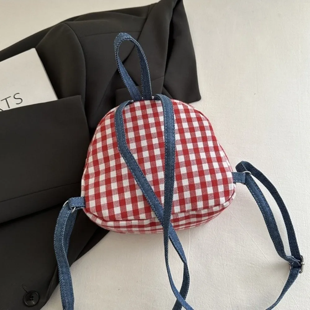 Sweet Cloth Lattice Backpack Mini Bow Denim Shoulders Bag Heart Plaid Knapsack Outdoor