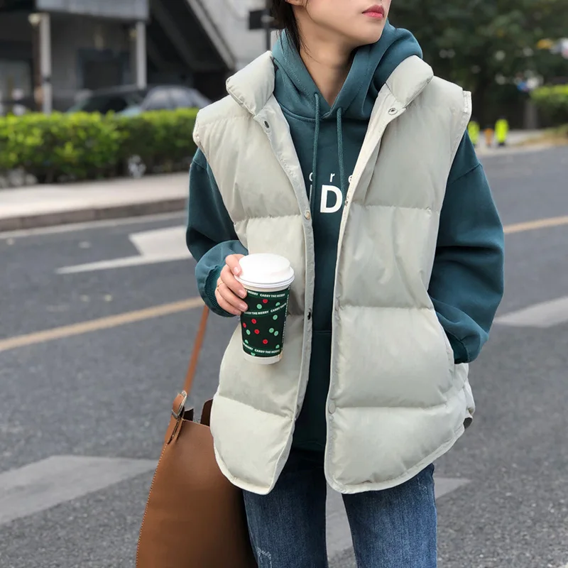 Vintage Women\'s Down Vest Coat Winter Warm And Thic Loose Short Casual Sleeveless Down Waistcoat Sports Fashion Jacket