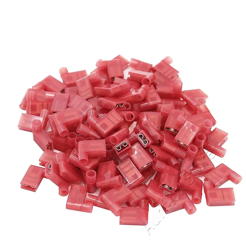 FLDNY1.25-250 Red Flag-Shaped 90-Degree Right-Angle Spade Quick-Crimp Wire Terminals 22-18 AWG 0.5mm²-1mm²