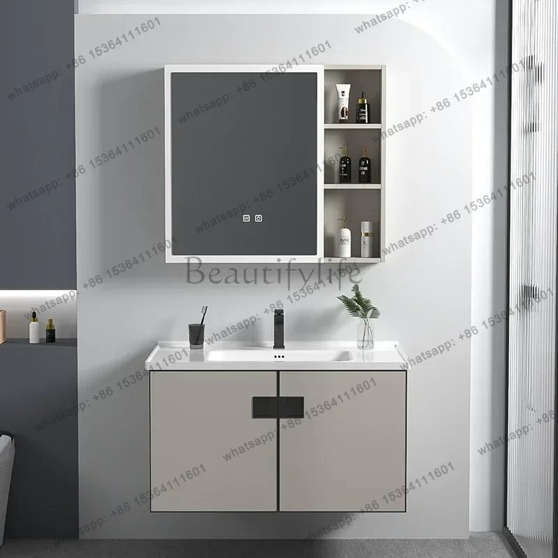LDBathroom vanity Ceramic Washbasin Gray Cabinet Set Bathroom Kit with Mirror Cabinet Wall Vanity and Sink Modern  Furniture
