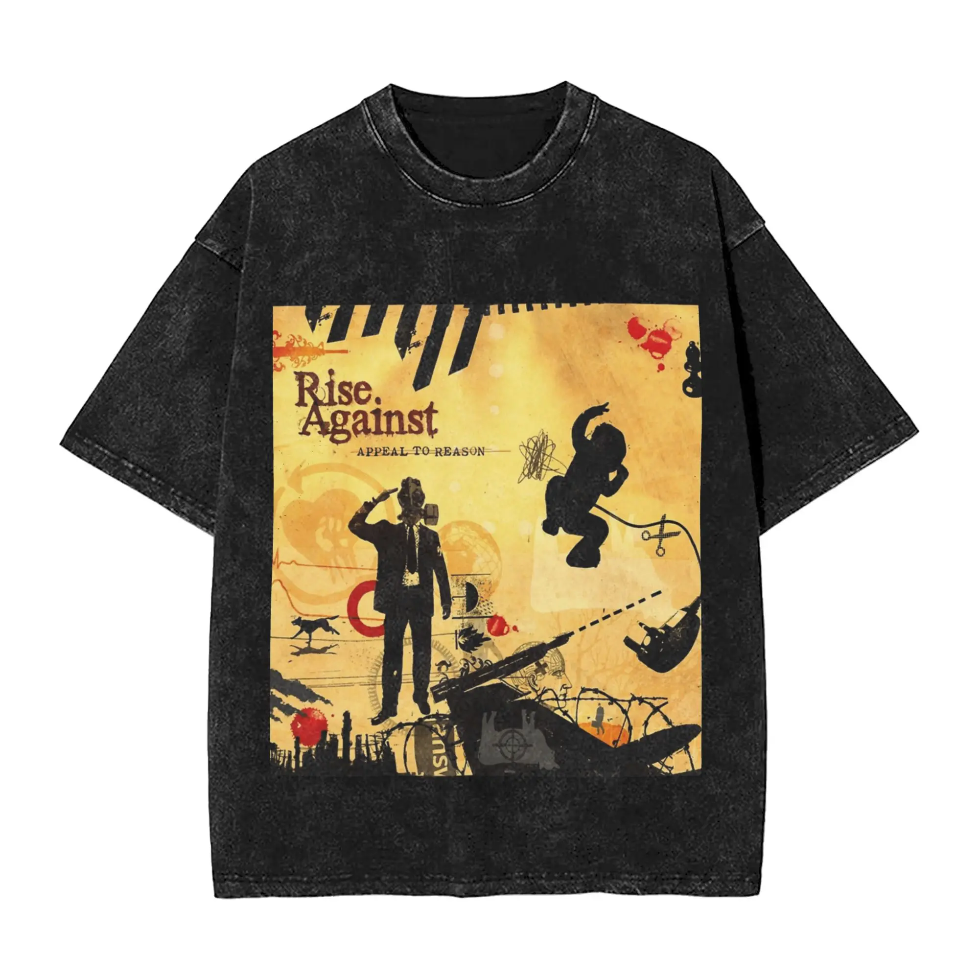 

Vintage Washed T-Shirt Rises Againsts Band Loose T Shirts Hip Hop Tshirt for Man Summer Y2K Basic Design Top Tees