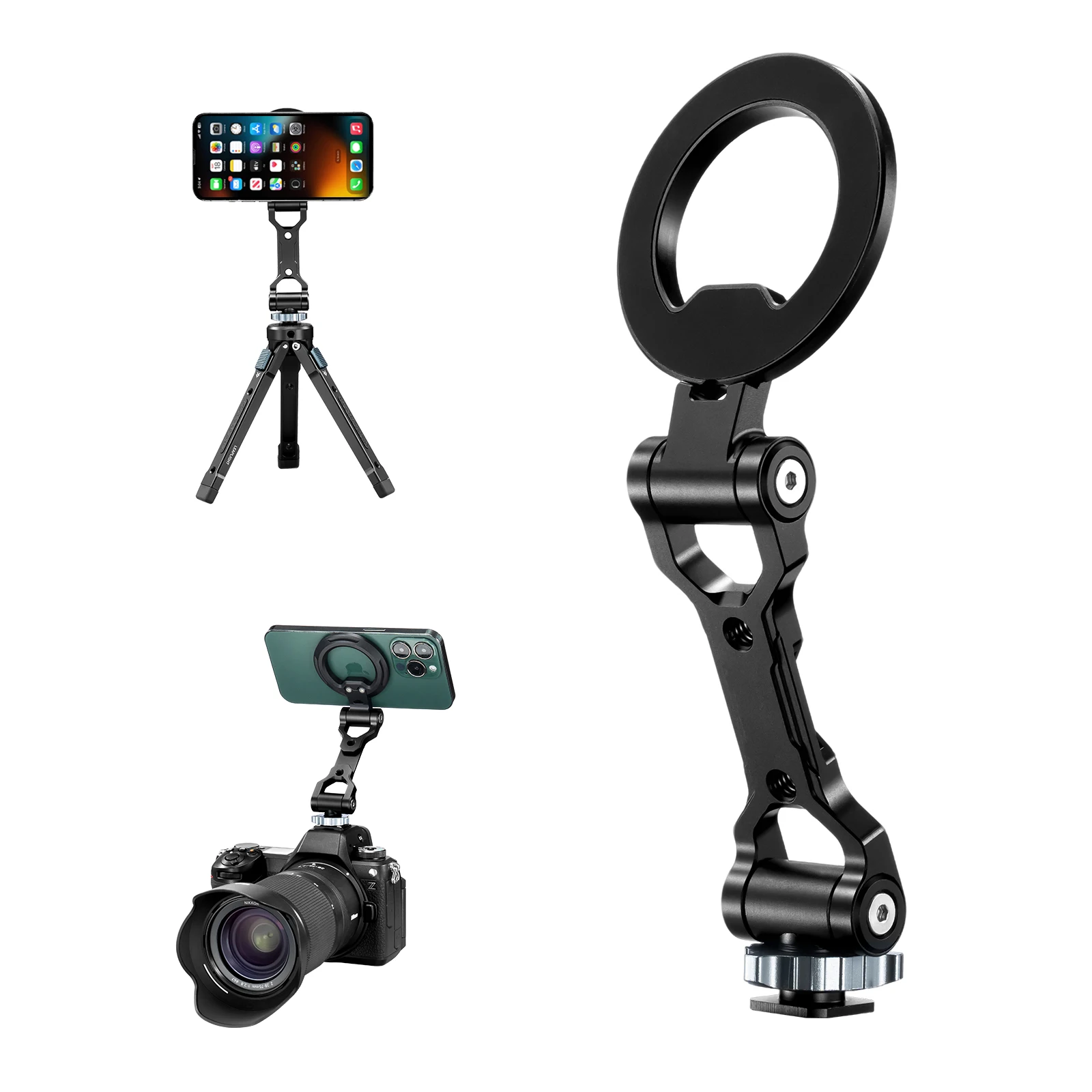 

Magnetic Phone Holder Cold Shoe Tripod Mount for Phone Camera Universal Magsafe Phone Mount w/ 1/4" Screw Hole