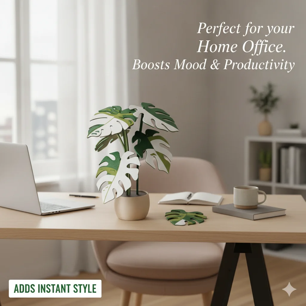 3D Coaster Artificial Monstera Potted Plant With Coaster Decor Gift For Plant Lovers Nordic Indoor Home Office