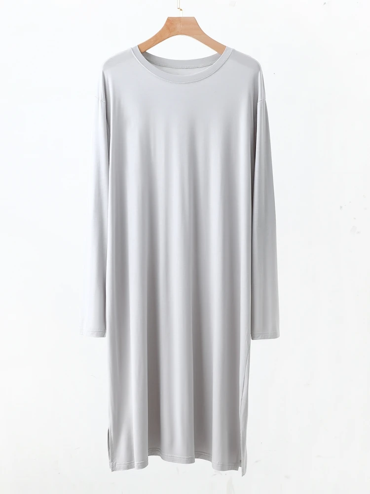 Spring Autumn Loose Modal Long Sleeve Sleep Dress Thin Medium Length Home Clothes Overhead Bath Robe Dress Style Sleepwear