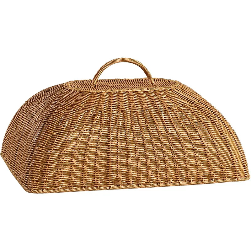Rattan Food Cover for Dining Table, Large Chinese Style Dustproof & Fly-Proof Mesh, Reusable Kitchen Home Storage Organizer