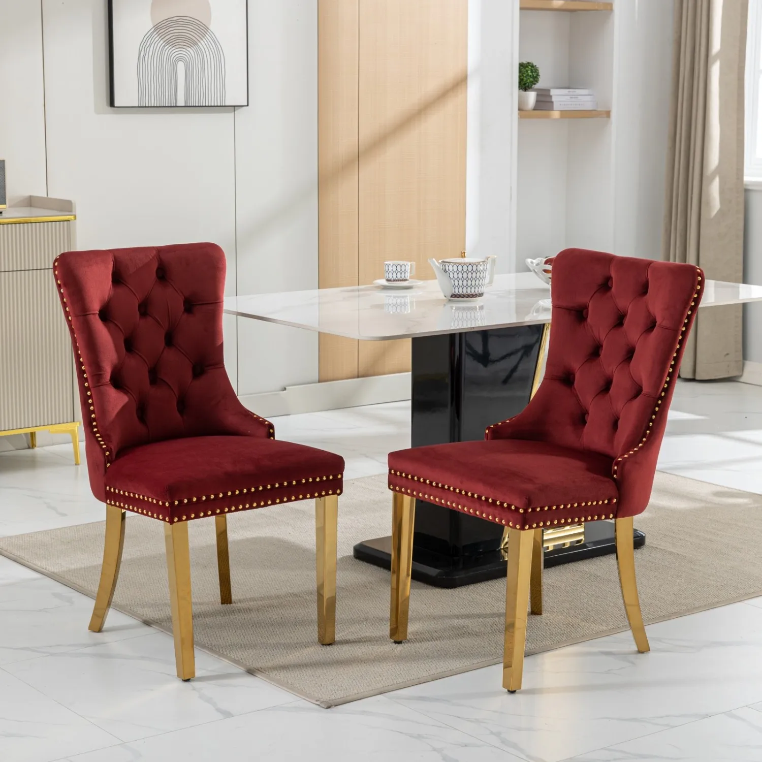 

Nikki Collection Modern, High-end Tufted Solid Wood Contemporary Velvet Upholstered Dining Chair with Golden Stainless Steel Pla