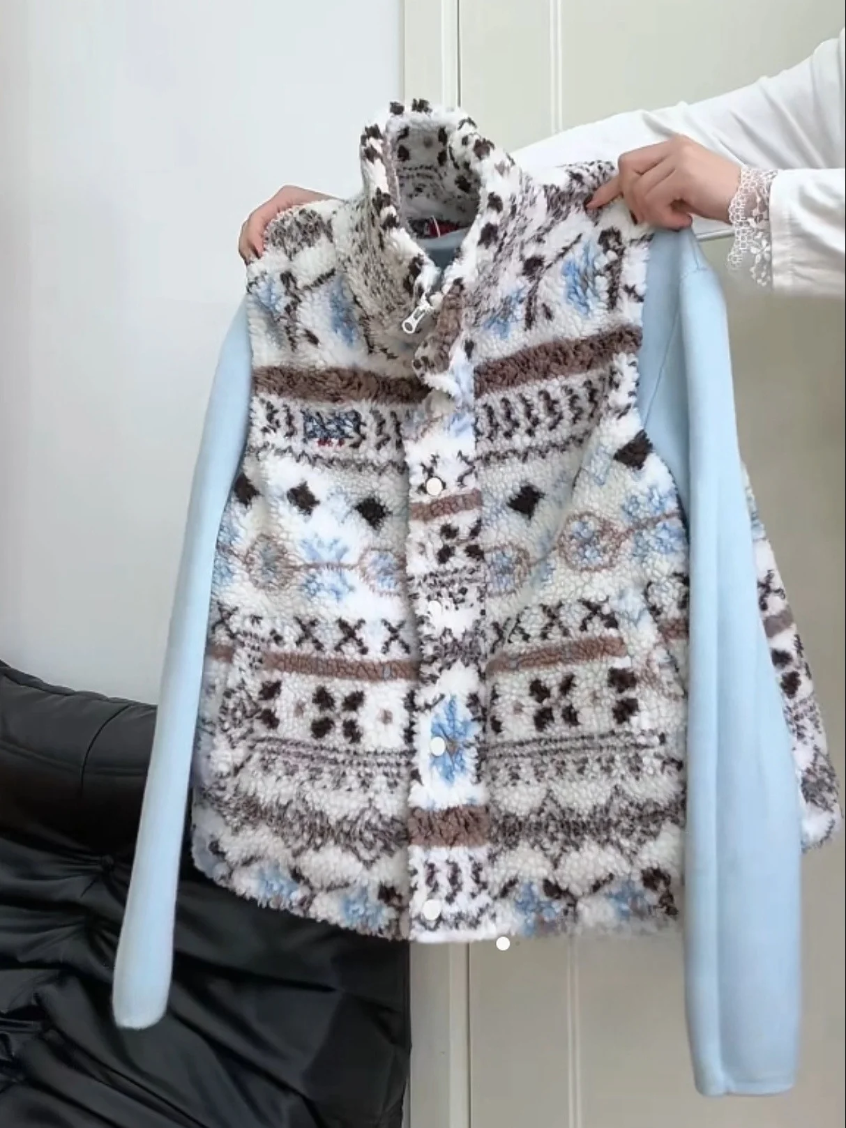 

Ferris Island Stripe Design Lamb Fur Vest Women's Early Spring Layering Warm oulder Pad Svel Tank Top Coat