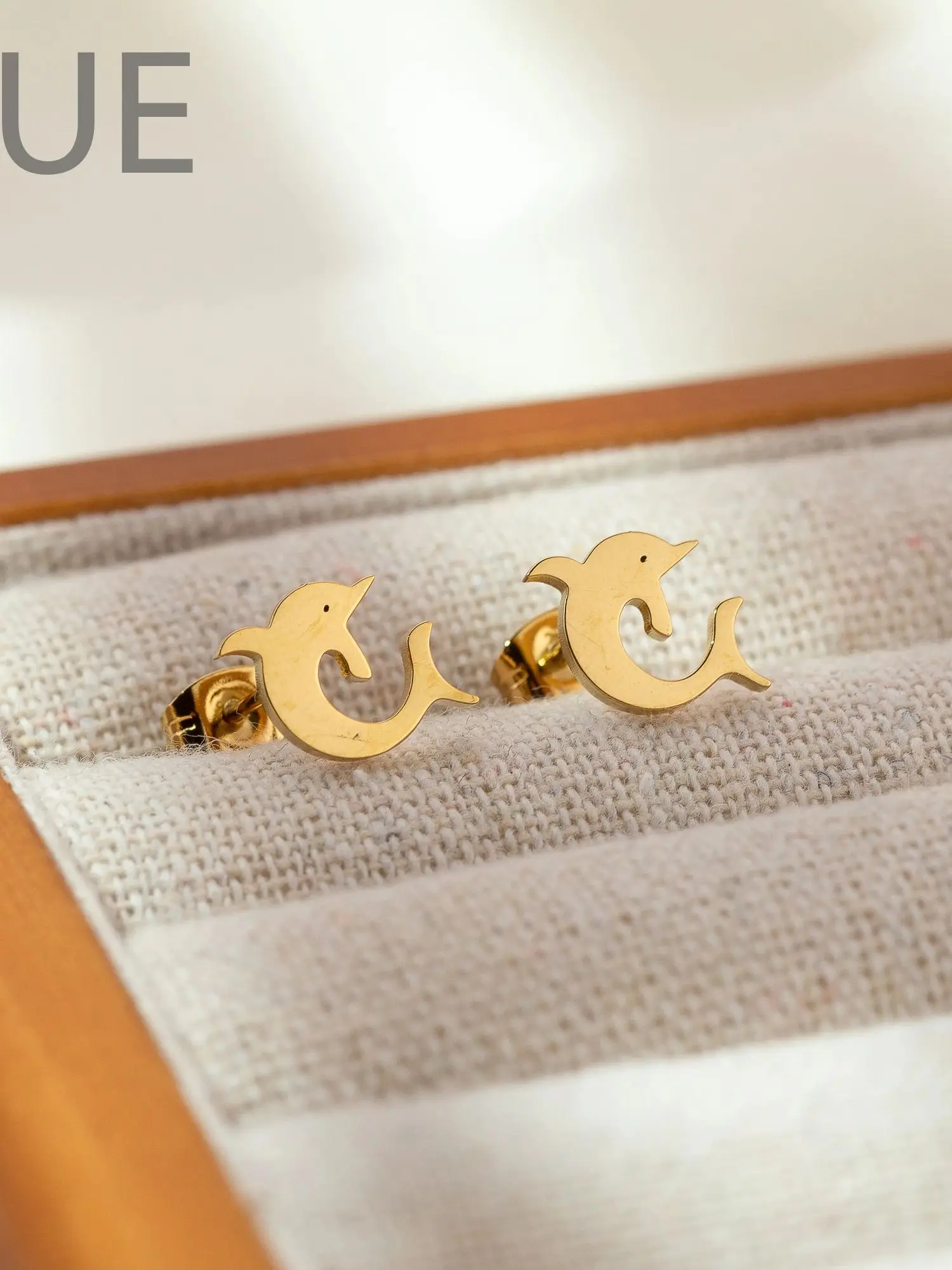 Houwu Baby Stud Earrings Stainless Steel Gold Plated Earring for Baby Anti-allergic Small Cute Fish Screw Back Earrings