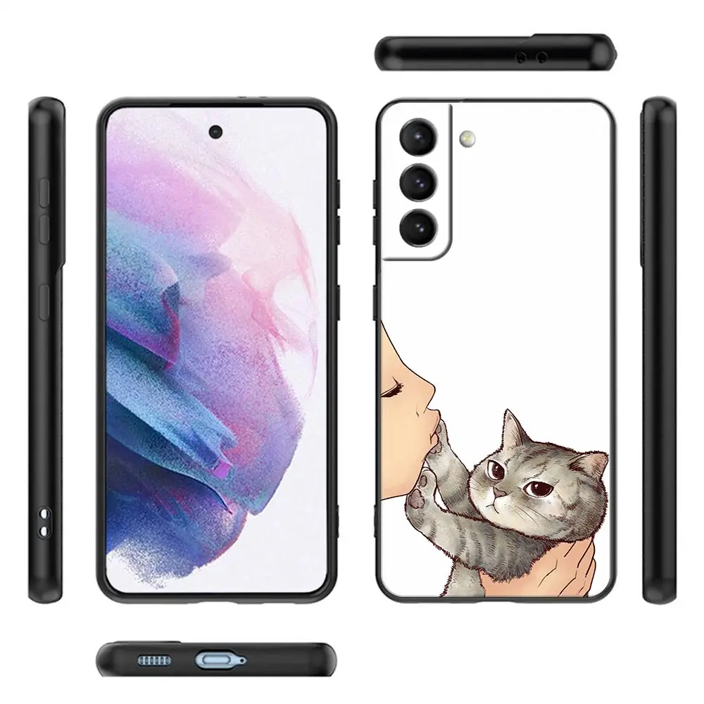 Cute Cat Don't kiss me S24Ultra Case For Samsung Galaxy S21 S20 FE S22 Ultra S10 S23 S24 Plus 5G Case Soft TPU Cover Cat Fundas