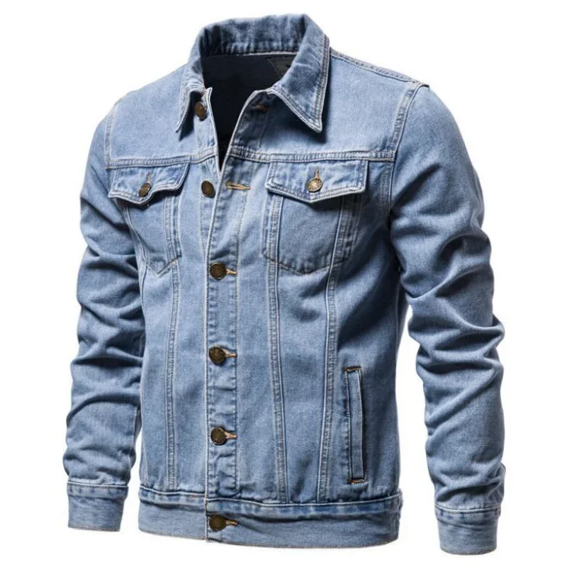 

New Spring Men Solid Lapel Denim Jackets Fashion Motorcycle Jeans Jackets Hommes Slim Fit Cotton Casual Black Blue Coats