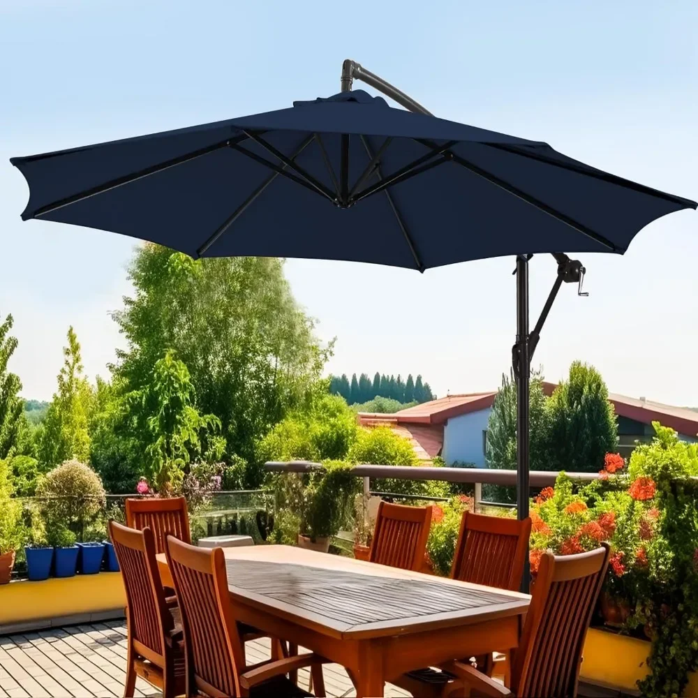 Outdoor Umbrellas10 FT w/Infinite Tilt, Fade Resistant Waterproof Solution-Dyed Canopy & Cross Base, for Yard, Garden