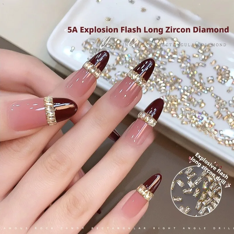49/99pcs  Champagne Rectangular Nail Zircon White Transparent 5A Nail Crystal Diamond French Striped Nail Accessory