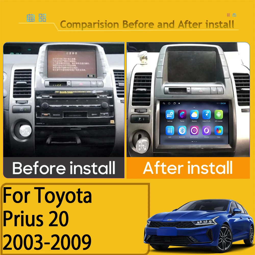 Car Radio Android For Toyota Prius 20 2003-2009 Carplay Auto Player screen GPS Head Unit Stereo Navigation NO 2din DVD IPS Video