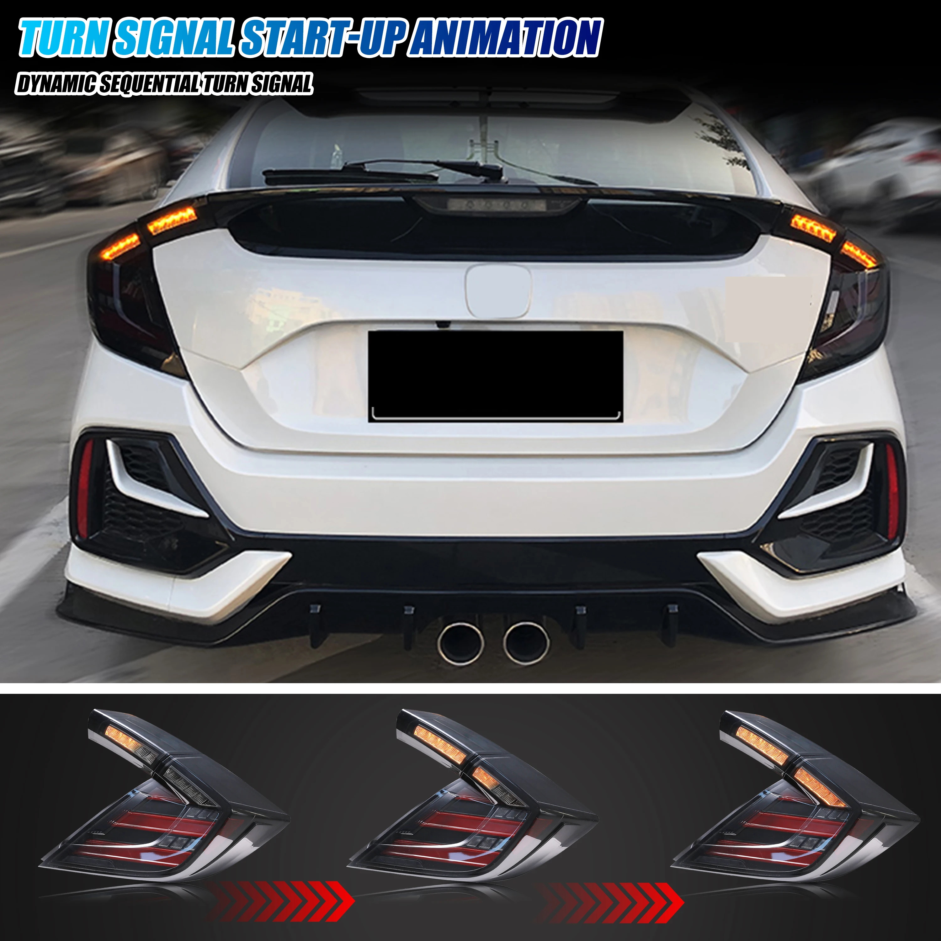 LED Tail Lights for Honda Civic Hatchback 2016-2020 Sequential Turn Signal Dynamic Animation Rear Lamps Assembly [Not Fit Sedan]