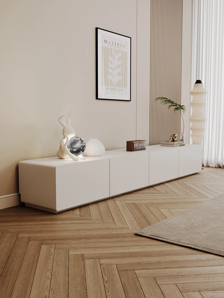 

Modern simple TV combination cream wind floor solid living room warm white floor cabinet